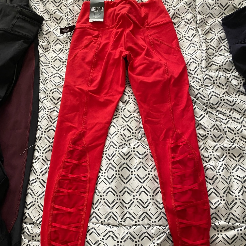 Victoria Secrets Sport leggings (red with lace) xs